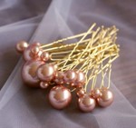 Hårnåle med perler flere størrelser, caffelatte/guld - 16 stk.